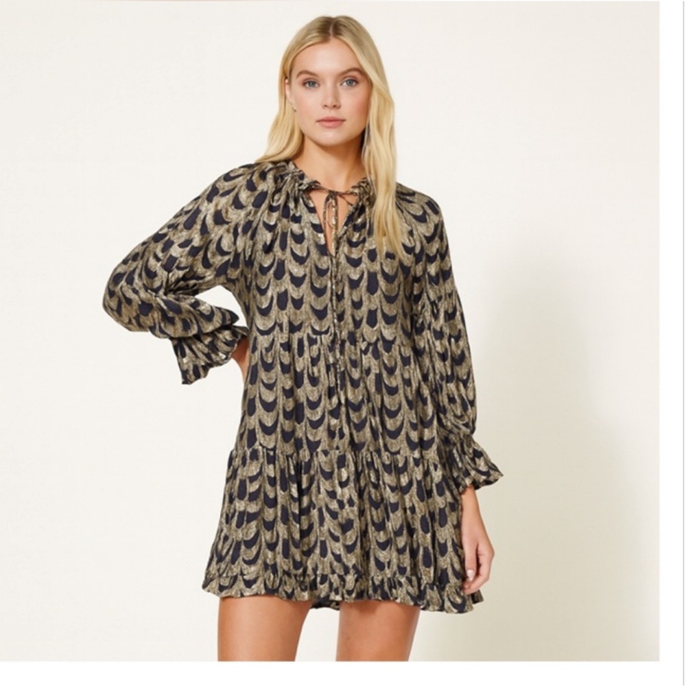 Gibson Latimer Black and Silver Patterned Dress